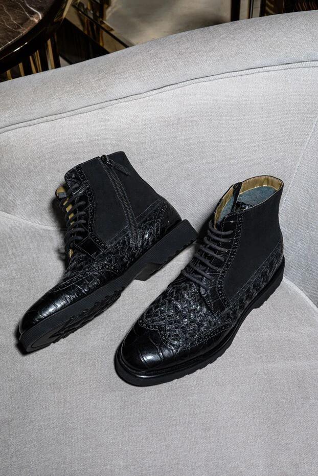 Tardini мужские ботинки из кожи и кожи аллигатора черные 147552 - фото 2
