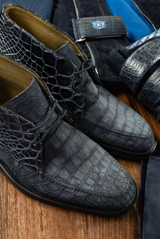 Ерлерге арналған жылтыр және күңгірт көк қолтырауын былғары desert етігі - фото 2