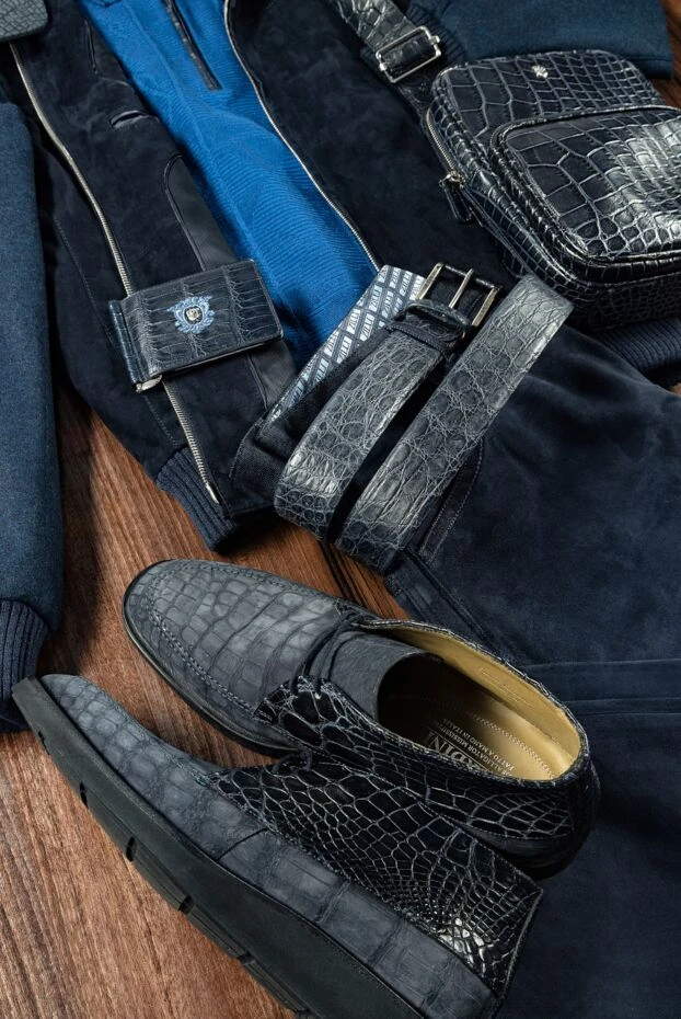 Tardini men's blue alligator leather desert boots in matte and glossy finish 147557 - photo 3