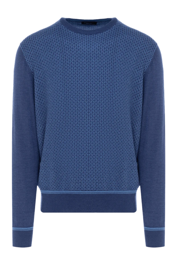 Голубой джемпер из кашемира и шелка с мелким геометрическим узором - фото 1