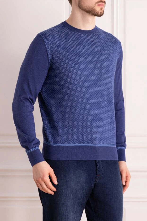 Stefano Ricci blue cashmere and silk jumper with a small geometric pattern 147668 - photo 3