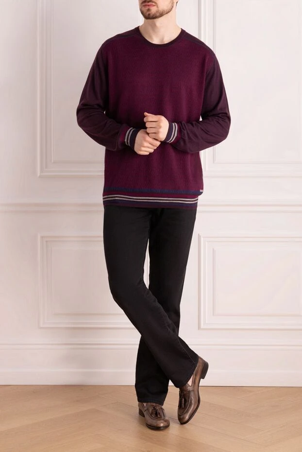 Трикотажный джемпер кашемир шелк с контрастной отделкой по низу - фото 2