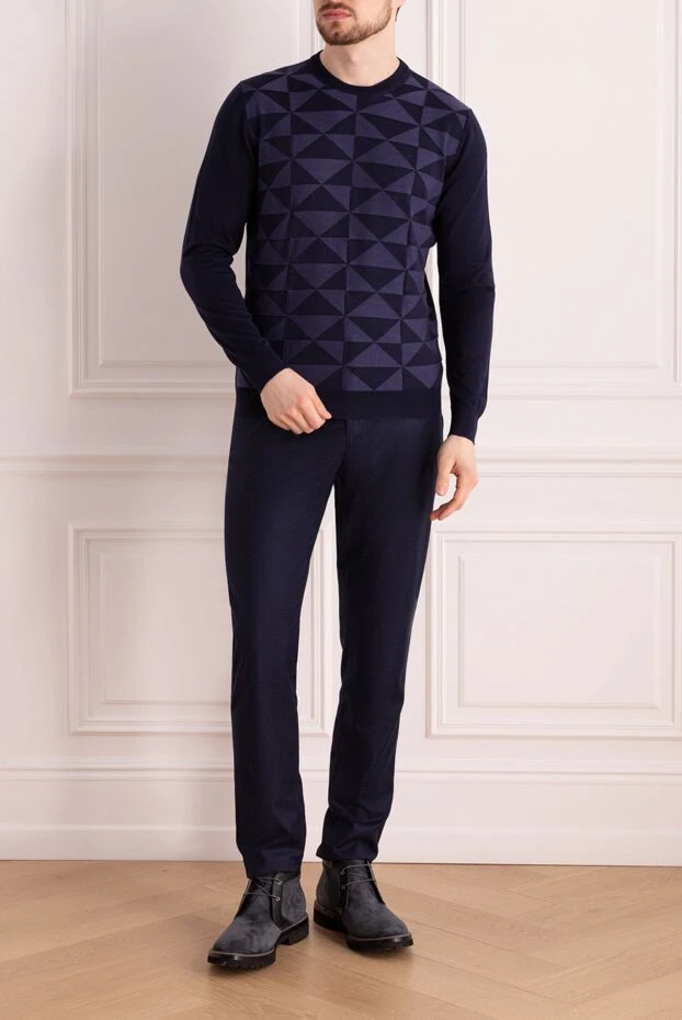 Cesare di Napoli man wool, cashmere and silk jumper blue for men купить с ценами и фото 147751 - photo 2