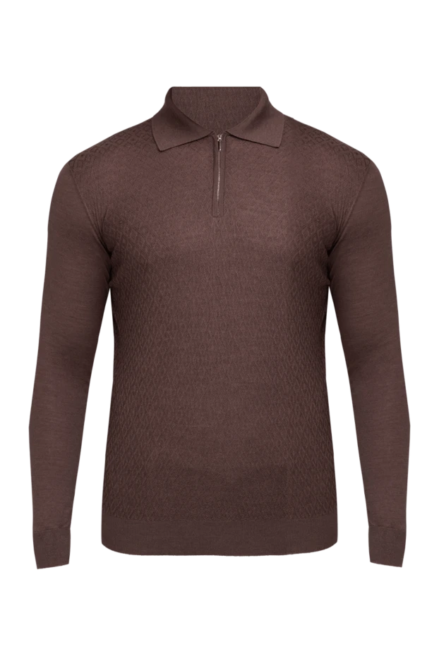 Cesare di Napoli man wool, silk and cashmere long sleeve polo brown for men купить с ценами и фото 147757 - photo 1