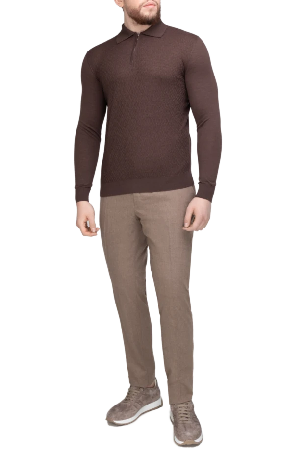 Cesare di Napoli man wool, silk and cashmere long sleeve polo brown for men купить с ценами и фото 147757 - photo 2