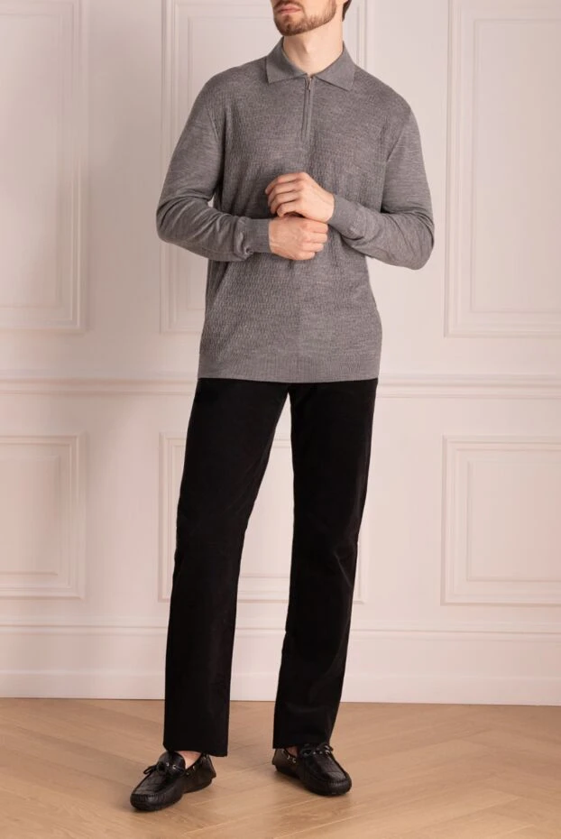 Cesare di Napoli man long sleeve polo in wool, silk and cashmere gray for men купить с ценами и фото 147758 - photo 2