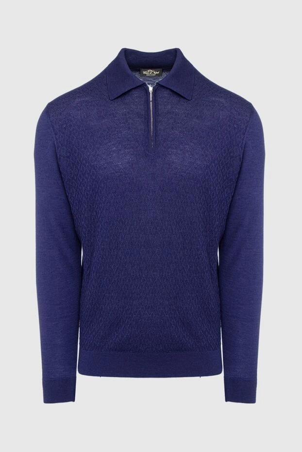 Cesare di Napoli man wool, silk and cashmere long sleeve polo blue for men купить с ценами и фото 147761 - photo 1