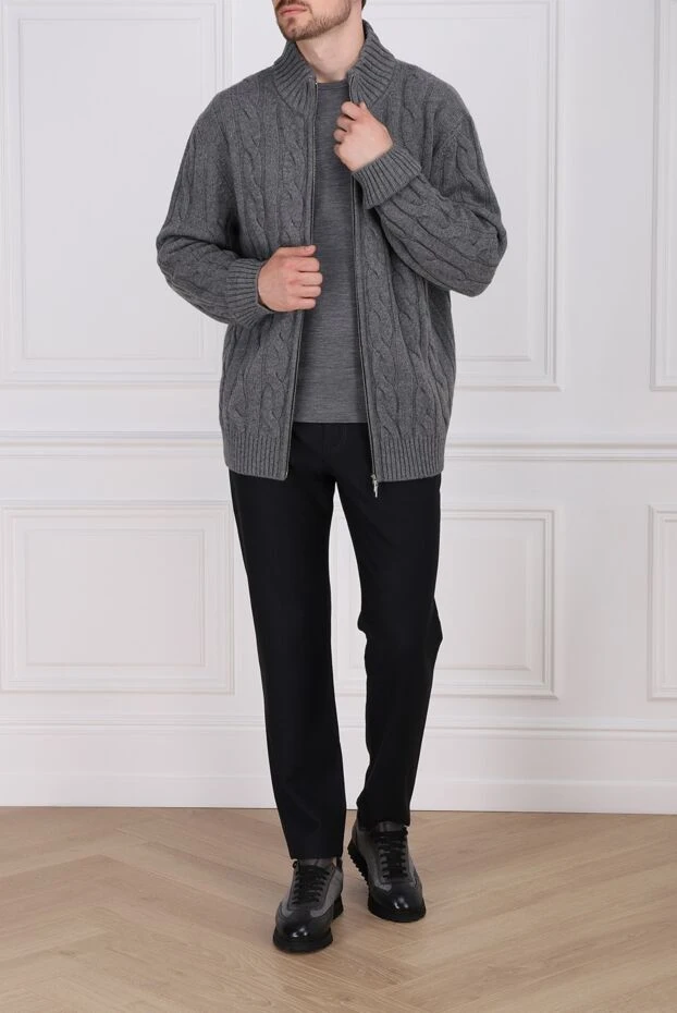 Cesare di Napoli man men's cardigan made of wool and cashmere, gray купить с ценами и фото 147771 - photo 2