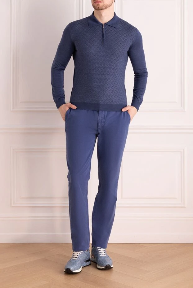 Cesare di Napoli man wool, silk and cashmere long sleeve polo blue for men купить с ценами и фото 147775 - photo 2