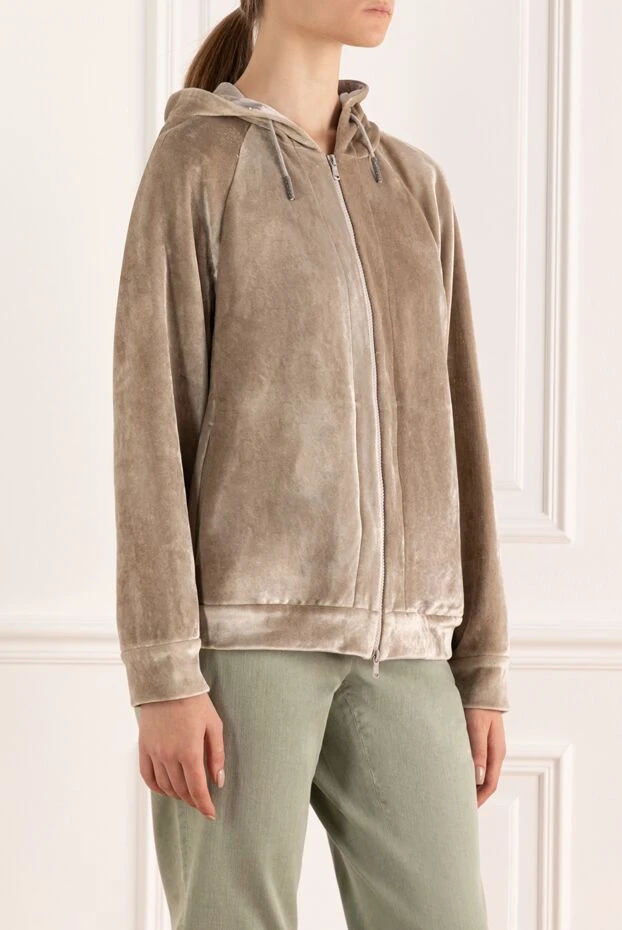 Brunello Cucinelli бархатный кардиган на молнии цвета песочного беж
 147829 - фото 3