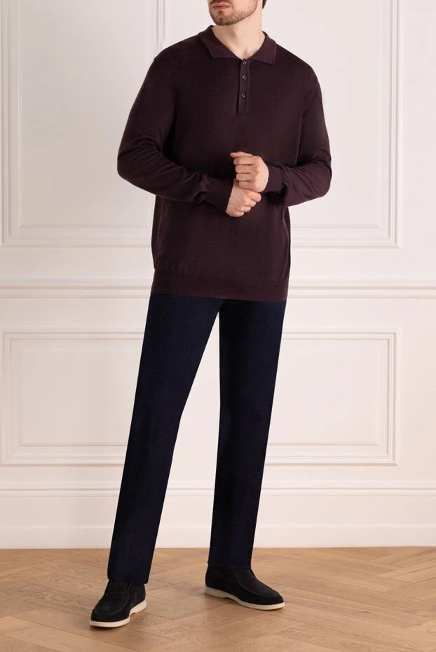 Cesare di Napoli man wool and cashmere long sleeve polo violet for men купить с ценами и фото 148030 - photo 2