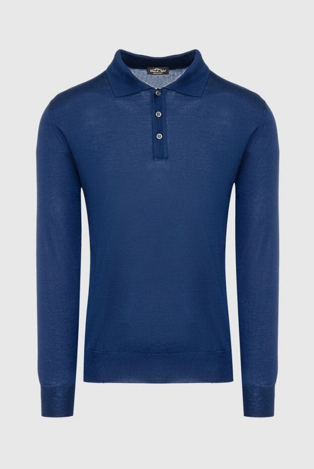 Cesare di Napoli man wool and cashmere long sleeve polo blue for men купить с ценами и фото 148031 - photo 1