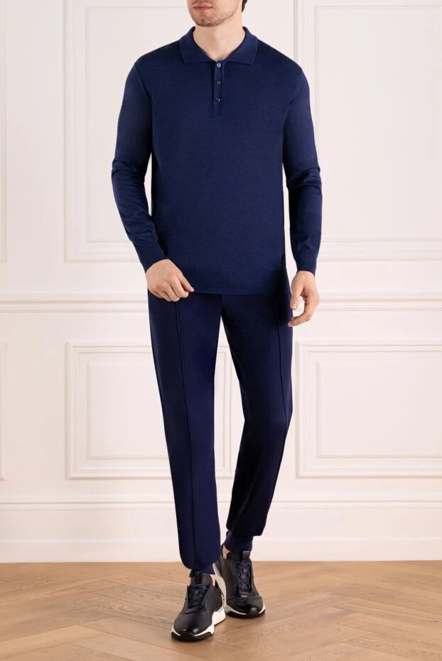 Cesare di Napoli man wool and cashmere long sleeve polo blue for men купить с ценами и фото 148031 - photo 2