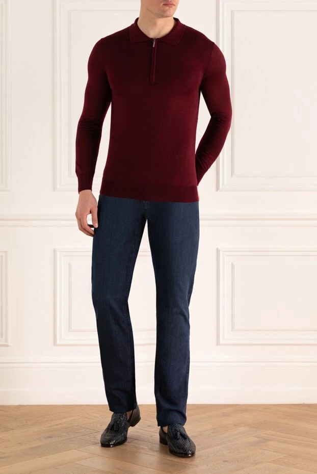 Cesare di Napoli man wool and cashmere long sleeve polo burgundy for men купить с ценами и фото 148034 - photo 2