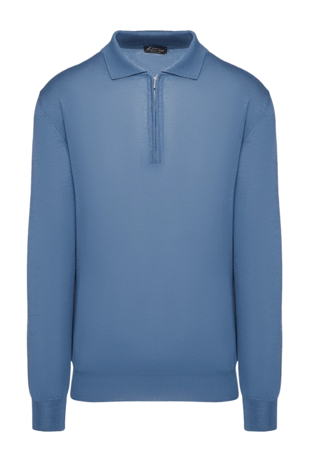 Cesare di Napoli man wool and cashmere long sleeve polo blue for men купить с ценами и фото 148037 - photo 1