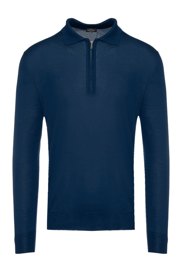 Cesare di Napoli man wool and cashmere long sleeve polo blue for men купить с ценами и фото 148038 - photo 1