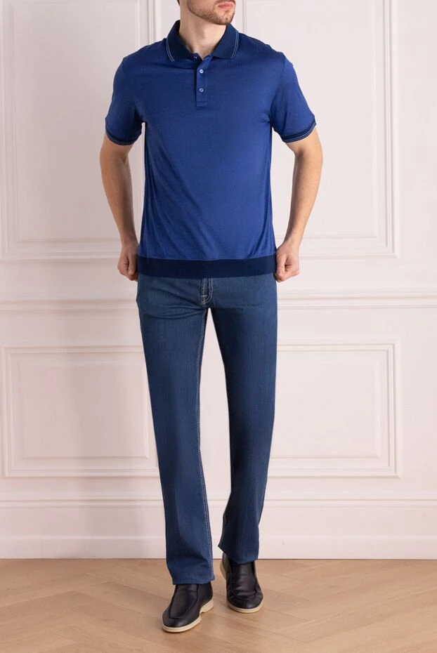 Cesare di Napoli man cotton and silk polo blue for men купить с ценами и фото 148222 - photo 2