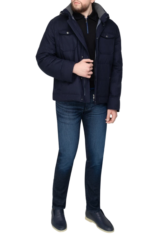 Brunello Cucinelli man men's down jacket made of wool, silk and cashmere blue купить с ценами и фото 148425 - photo 2