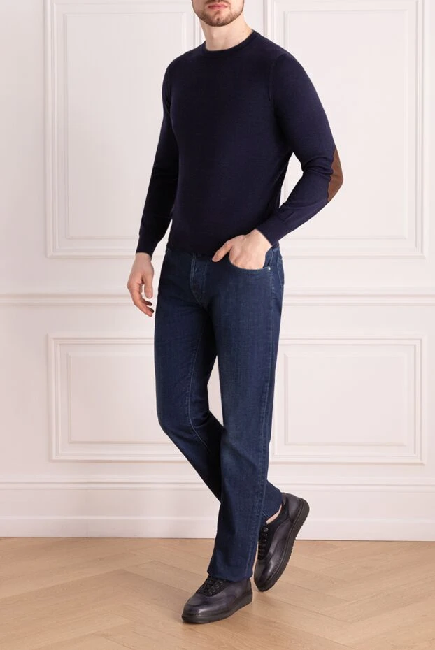 Brunello Cucinelli man wool and cashmere jumper blue for men купить с ценами и фото 148453 - photo 2