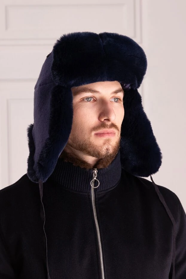 Cesare di Napoli man hat made of wool, cashmere and natural fur blue for men купить с ценами и фото 148503 - photo 2