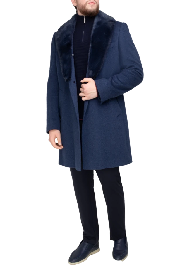 Cesare di Napoli man blue cashmere and mink coat for men купить с ценами и фото 148698 - photo 2