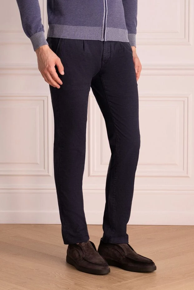 Jacob Cohen темно-синие хлопковые брюки с защипами и прорезными карманами с клапанами
 148830 - фото 3