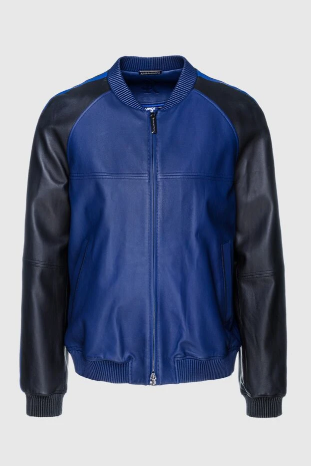 Бомбер из натуральной кожи синий с черными рукавами
- фото 1