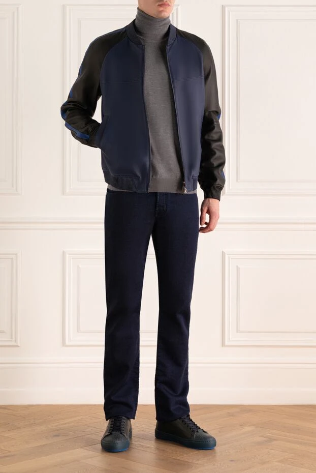 Stefano Ricci қара жеңді көк түсті шынайы былғарыдан жасалған бомбер күртеше 149024 - фото 3