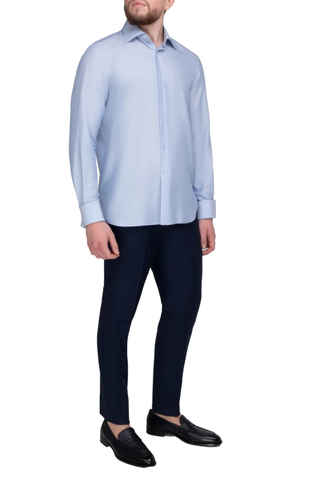 Stefano Ricci рубашка из хлопка и шелка голубая мужская 149106 - фото 2