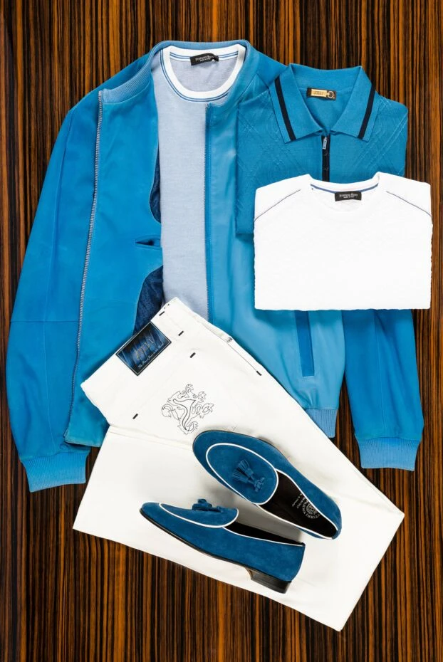 Billionaire куртка из голубой кожи с замшевыми рукавами и трикотажной отделкой
 149151 - фото 3