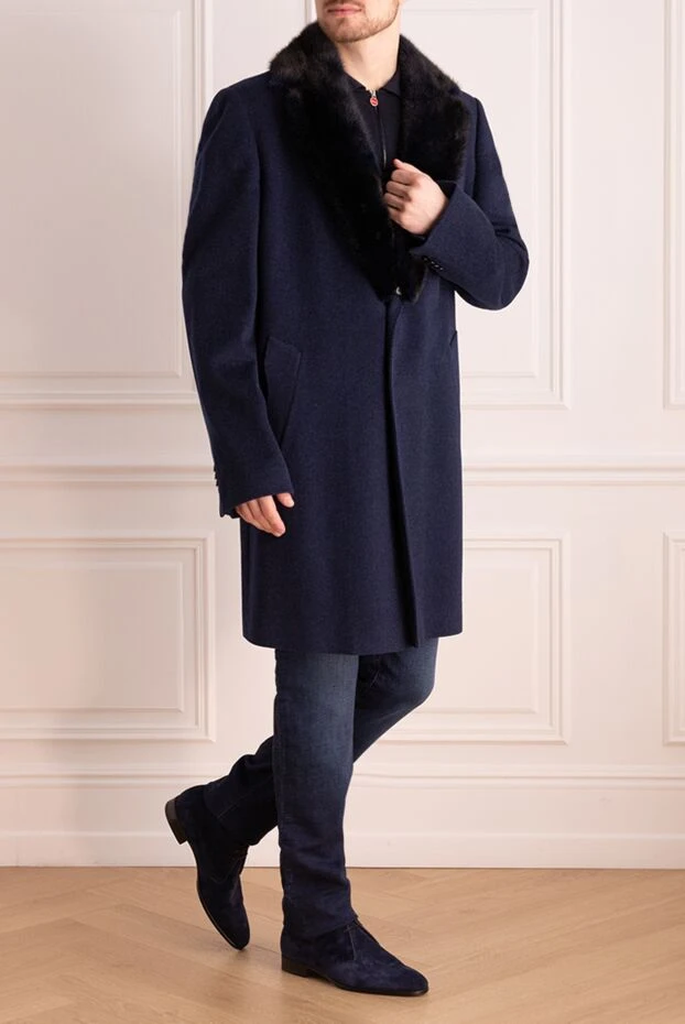 Cesare di Napoli man blue wool and mink coat for men купить с ценами и фото 149198 - photo 2