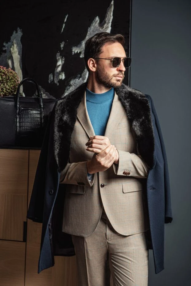 Cesare di Napoli blue wool coat with natural mink collar
 149198 - photo 2