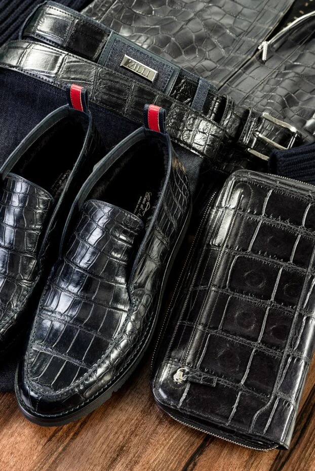 Текстуралы беті және бауы бар қара крокодил былғары ілінісу
 - фото 2