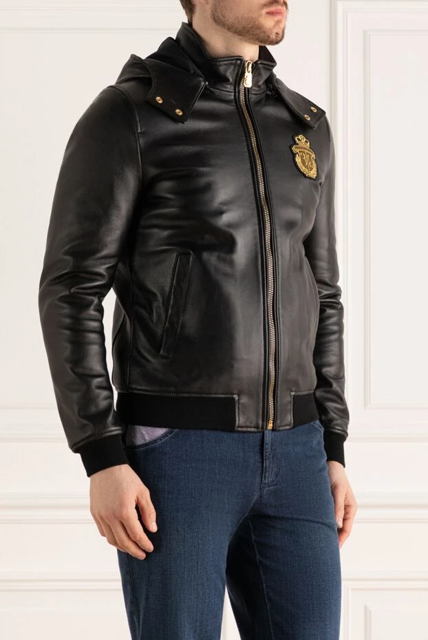 Billionaire куртка кожаная с капюшоном черная декорированная эмблемой бренда мужская 149465 - фото 3
