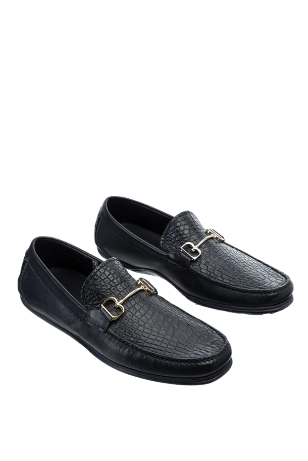 Billionaire кожаные черные мокасины с верхом из крокодила и декоративной застёжкой
 149477 - фото 3