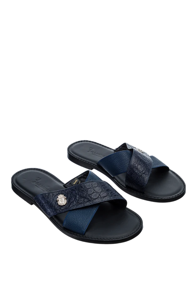 Billionaire шлепанцы кожаные синие с перекрестными текстурными ремешками мужские 149483 - фото 3