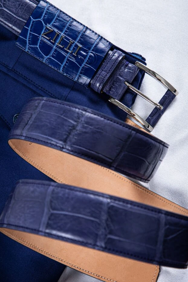 Tardini ремень из фактурной кожи крокодила сиренево-синий мужской 149513 - фото 2