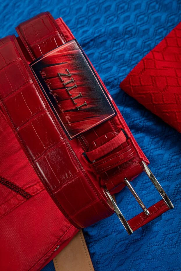 Tardini ремень из крокодиловой кожи ярко-бордовый мужской 149515 - фото 2