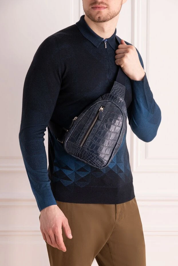 Cesare di Napoli man blue crocodile leather shoulder bag for men купить с ценами и фото 149538 - photo 2