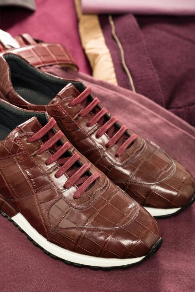 Cesare di Napoli ерлерге арналған бургундия аллигатор былғары кроссовкалары 149547 - фото 2