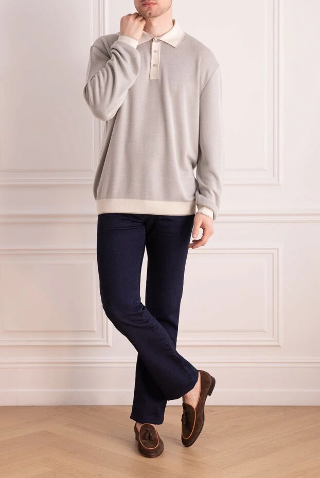 Long-sleeve polo shirt in silk and cashmere in gray
- photo 2