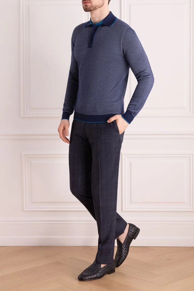 Stefano Ricci сұр және көк түсті, қарама-қарсы жағалы ұзын жеңді поло жейдесі
 149556 - фото 2