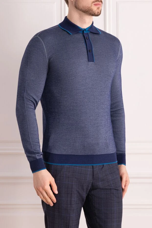 Stefano Ricci сұр және көк түсті, қарама-қарсы жағалы ұзын жеңді поло жейдесі
 149556 - фото 3