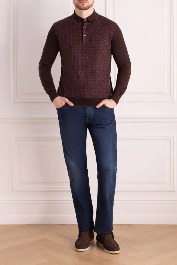 Ерлерге арналған ұзын жең жібек және кашемир полосы, қоңыр - фото 2