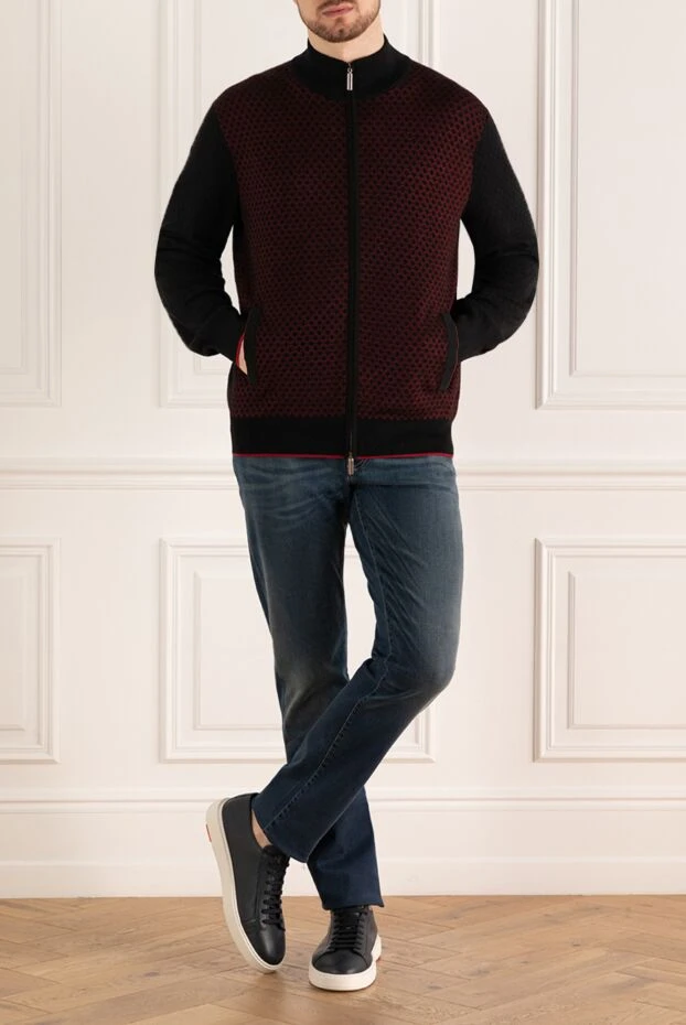 Burgundy zippered cardigan with a red diamond pattern - photo 2