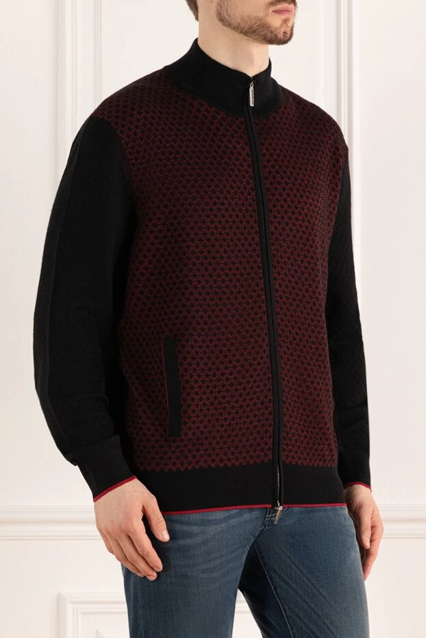 Stefano Ricci кардиган на молнии бордовый с красным узором ромб 149592 - фото 3
