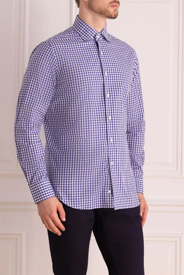 Alessandro Gherardi men's blue cotton shirt with a checkered pattern
 149723 - photo 3