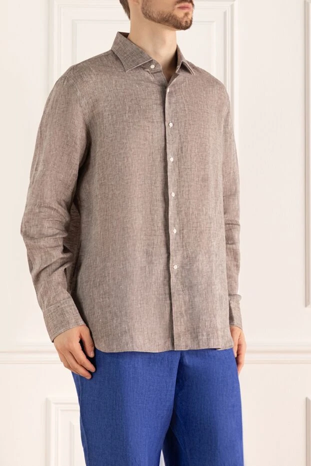 Alessandro Gherardi men's linen shirt brown with natural texture
 149727 - photo 3