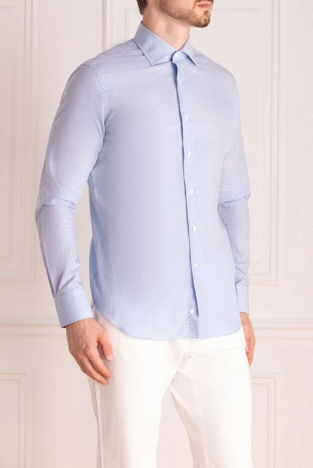 Alessandro Gherardi men's blue cotton shirt with a small check 149728 - photo 3