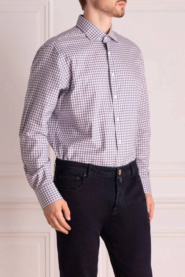 Alessandro Gherardi men's light blue checkered cotton shirt
 149729 - photo 3